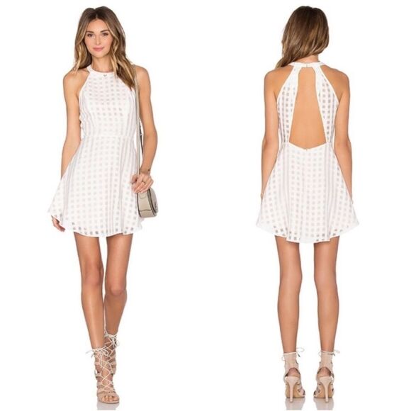 Lovers & Friends Ivory Gingham Checkered Halter Open Back Mini A-line Dress S - Picture 1 of 10